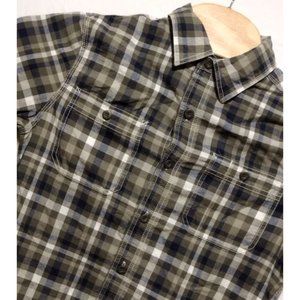 Converse Men's Grey/Blue Plaid‎ Long Sleeve Button-Down Small Shirt
